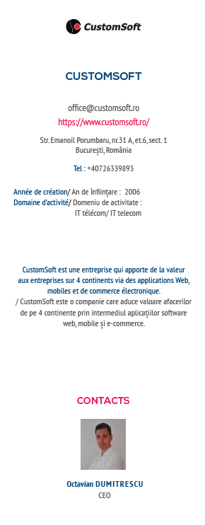 Customsoft in the 2019-2020 yearbook of the members of The french chamber of commerce, industry, and agriculture in Romania
