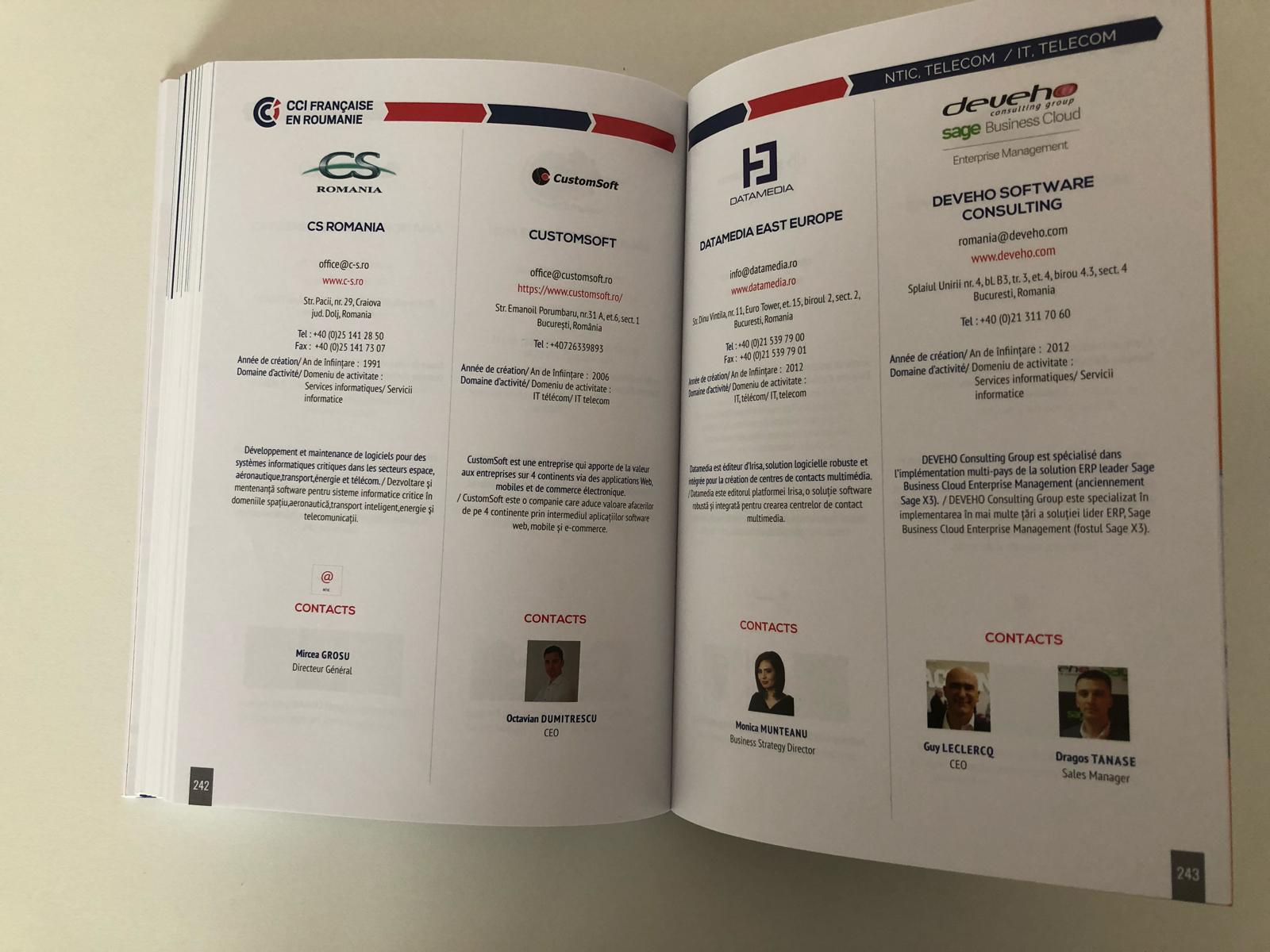Customsoft in the 2019-2020 yearbook of the members of The french chamber of commerce, industry, and agriculture in Romania